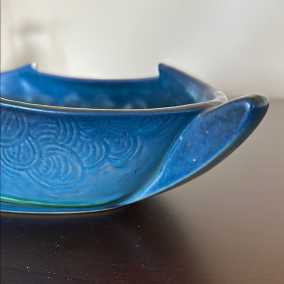 Roseville USA 475-12” Blue Zephyr Lily (yellow) Ceramic Art Bowl Vintage - Picture 13 of 14